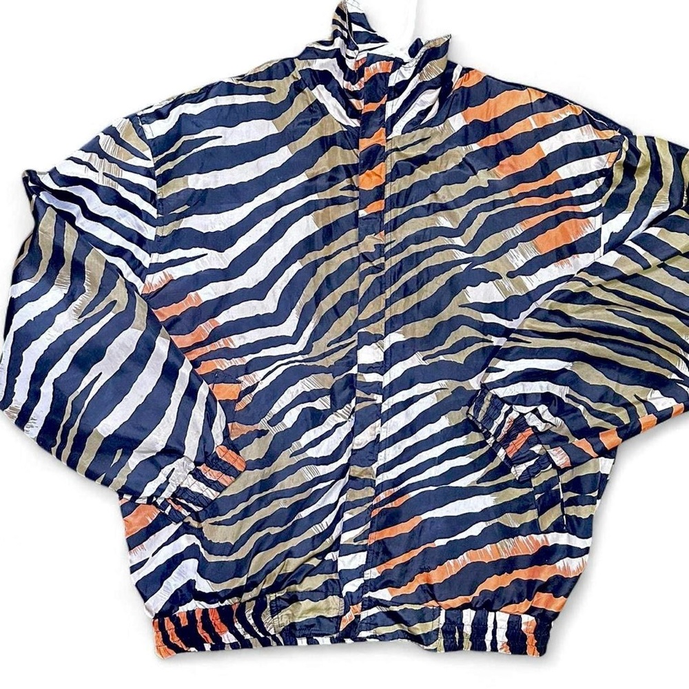 Women’s vintage CoAco Silk 80s zebra print windbreaker varsity jacket